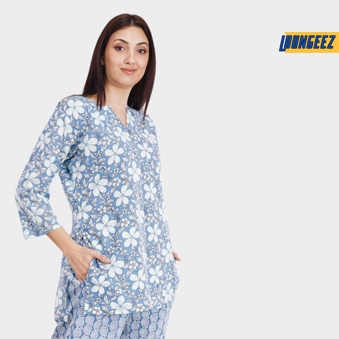 Loungeez Grey Floral Printed Kurti