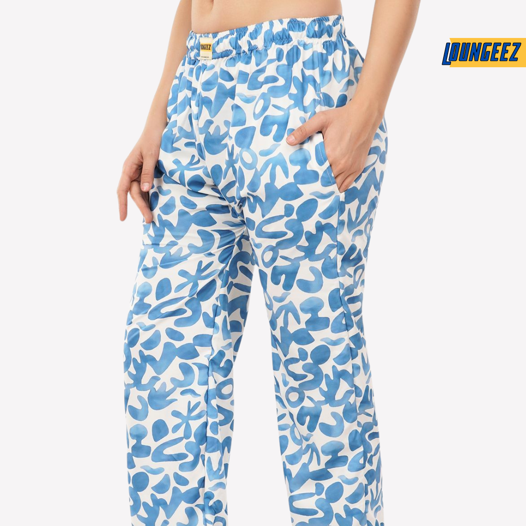Loungeez White/Blue Printed Pajama