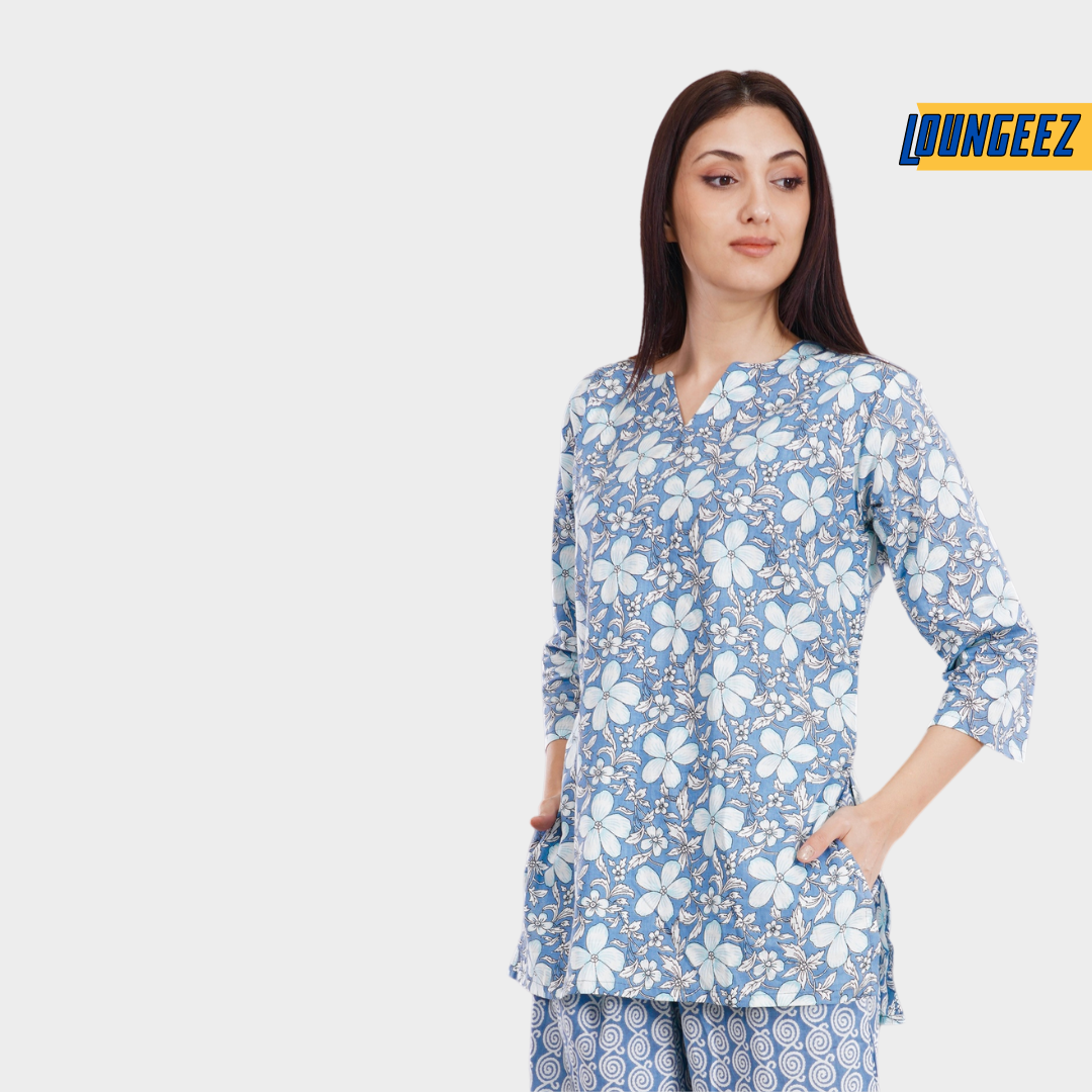 Loungeez Grey Floral Printed Kurti