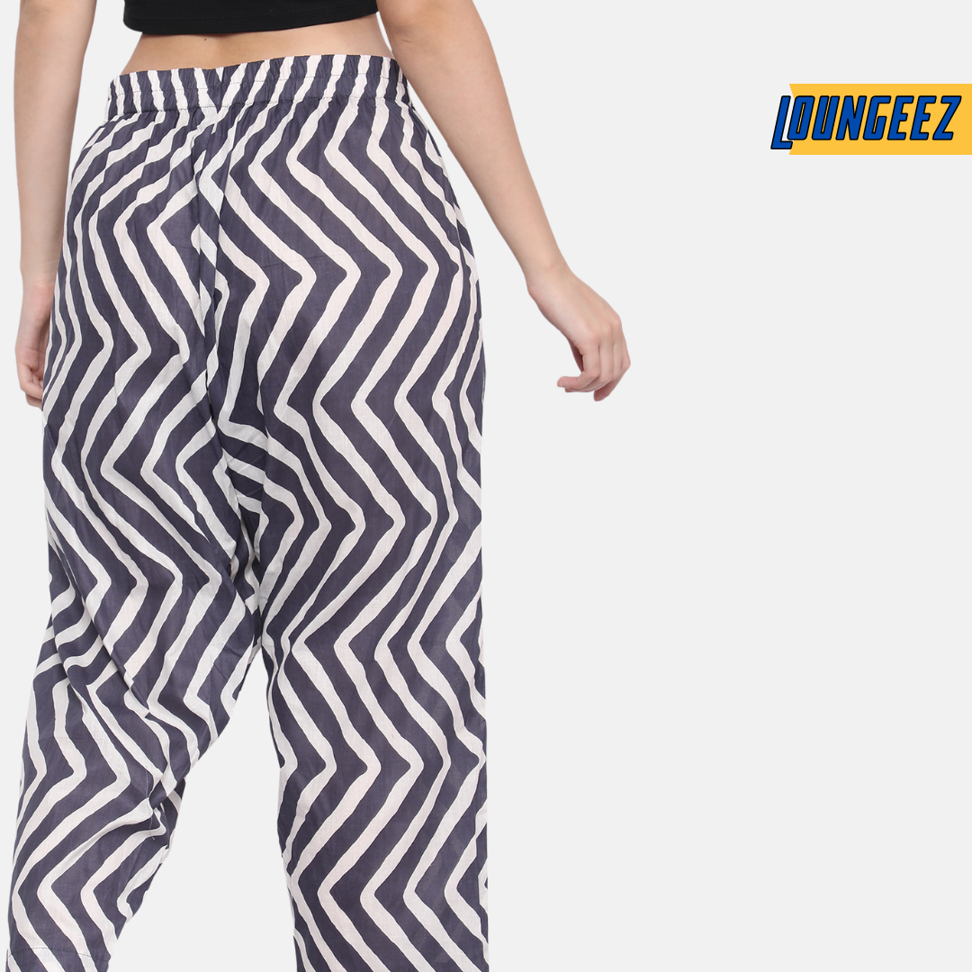 Loungeez Grey/White Printed Pure Cotton Pant