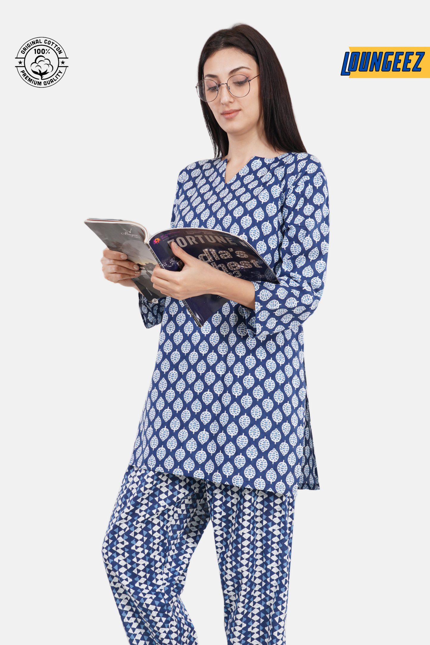Loungeez Blue Printed Kurti Set