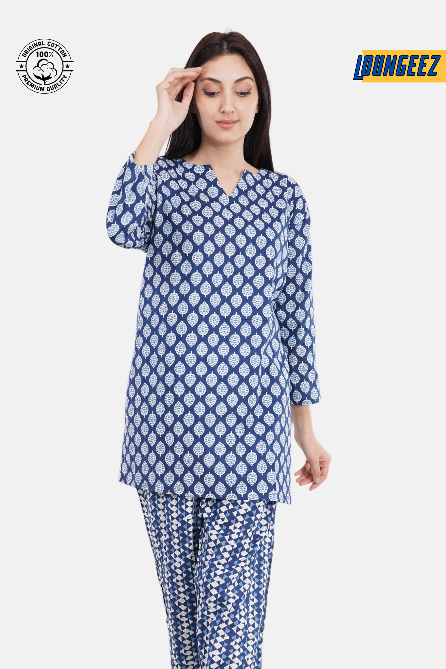 Loungeez Blue Printed Kurti Set