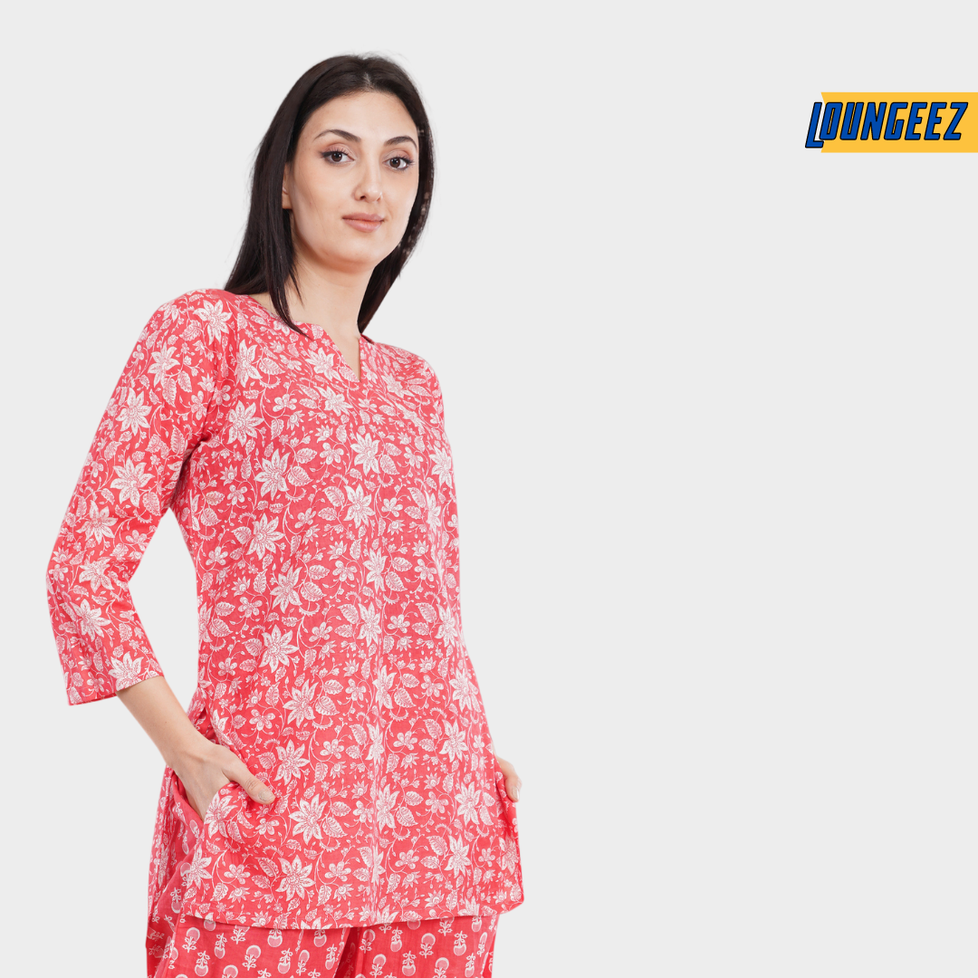Loungeez Red Floral Printed Kurti