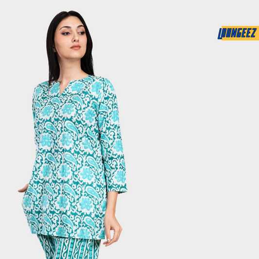 Loungeez Green Floral Printed Kurti