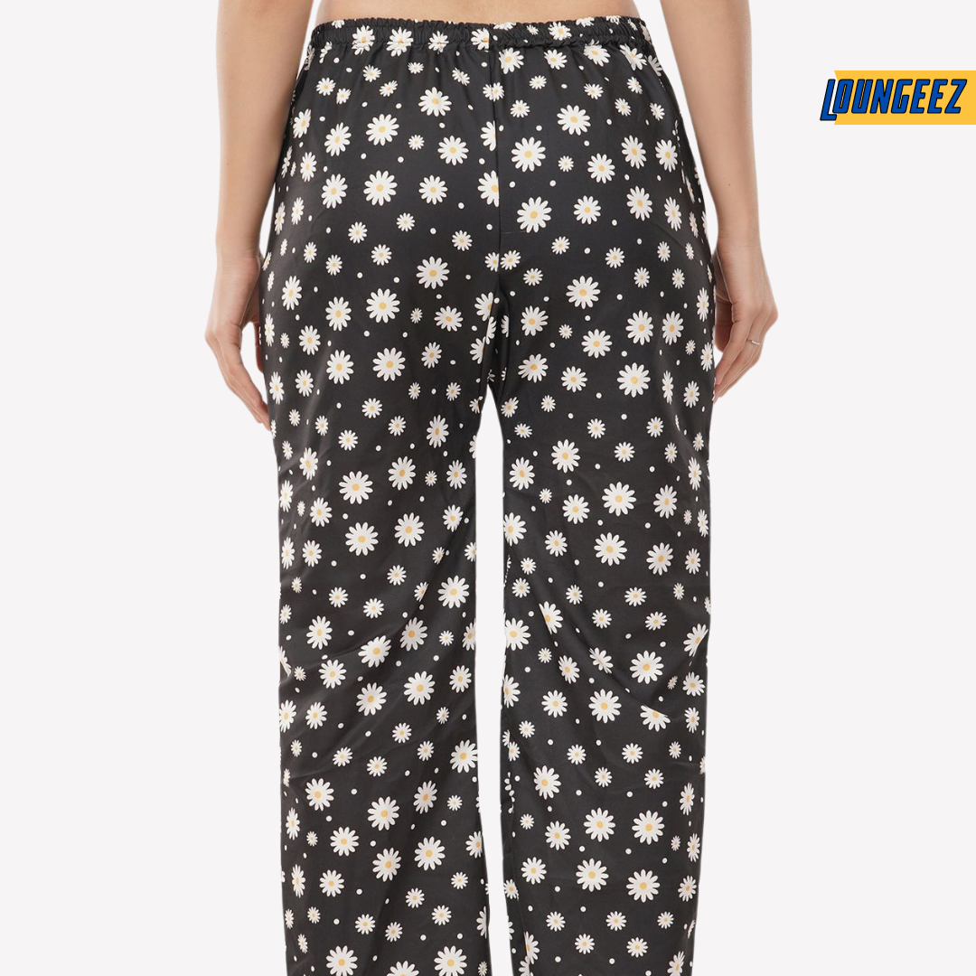 Loungeez Black Daisy Printed Pajama