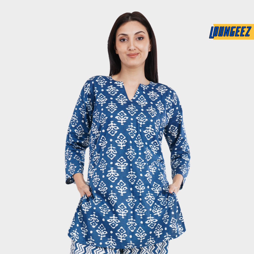Loungeez Navy Blue Printed Kurti