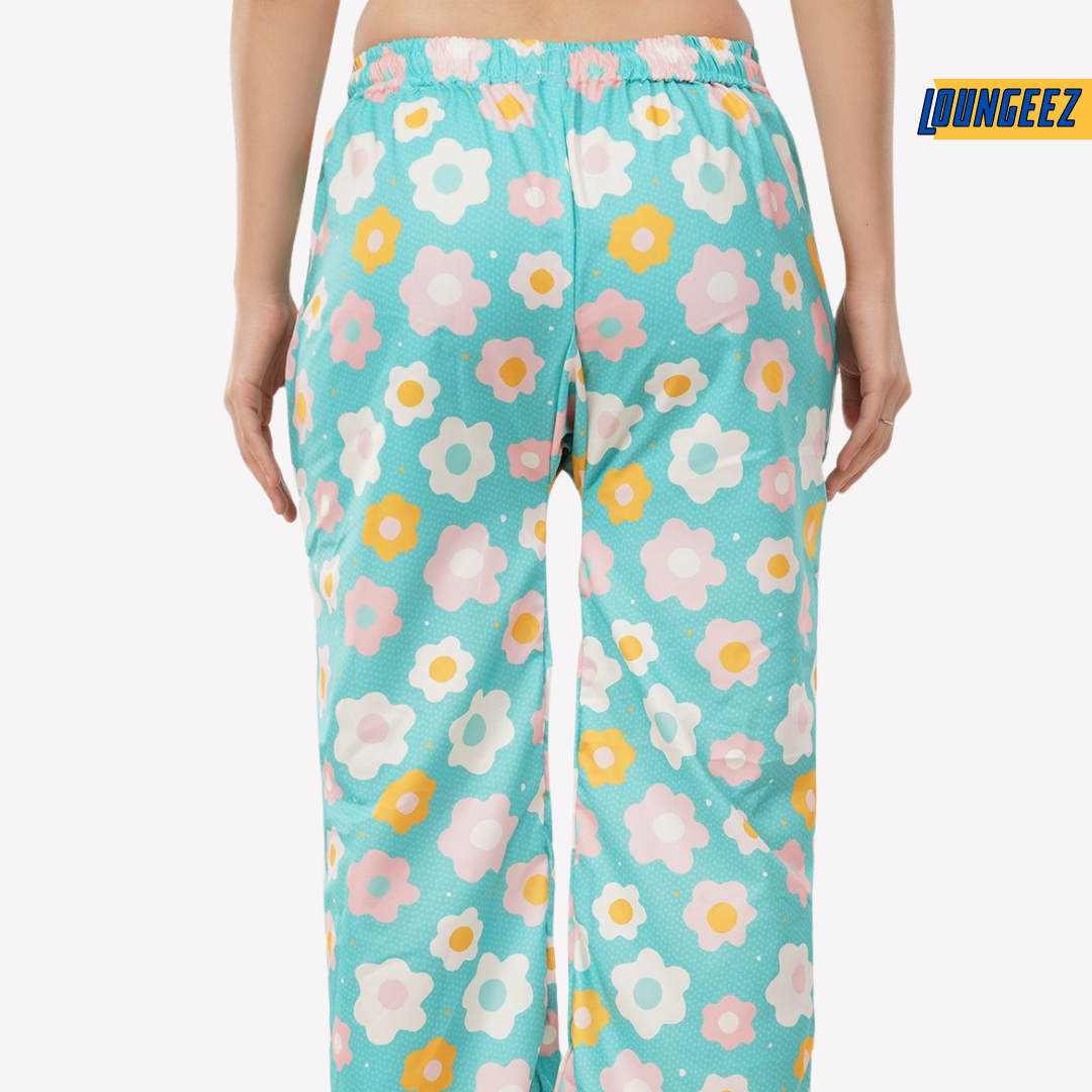 Loungeez Light Green Floral Printed Pajama