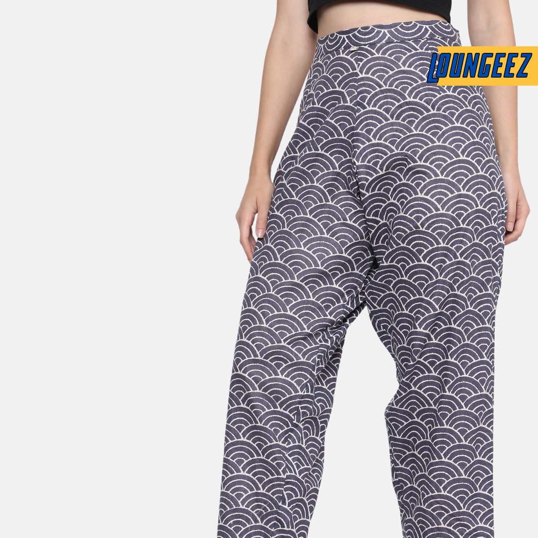 Loungeez Grey Ethnic Striped Printed Pant