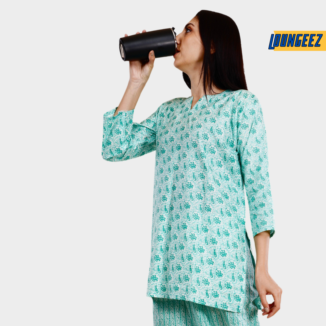 Loungeez Light Green Printed Kurti