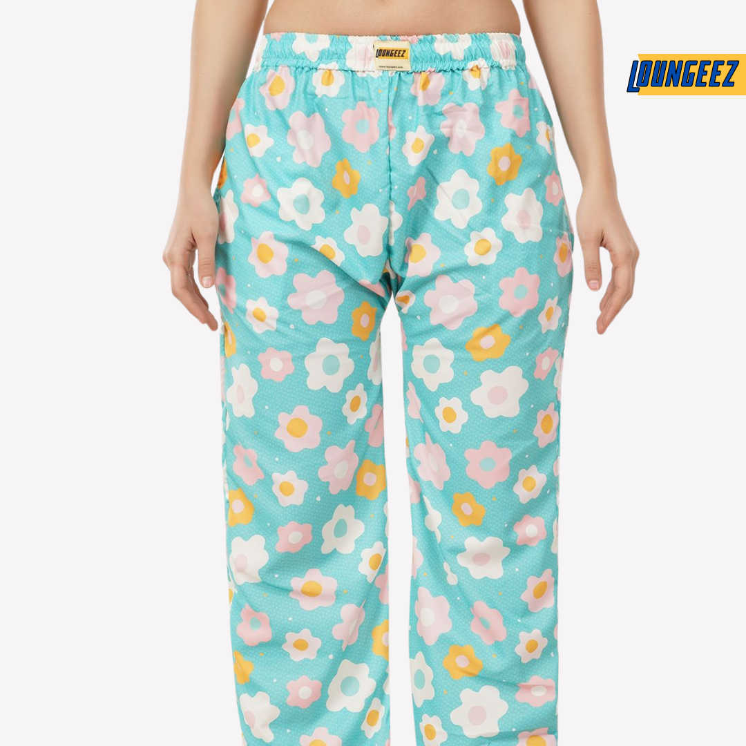 Loungeez Light Green Floral Printed Pajama