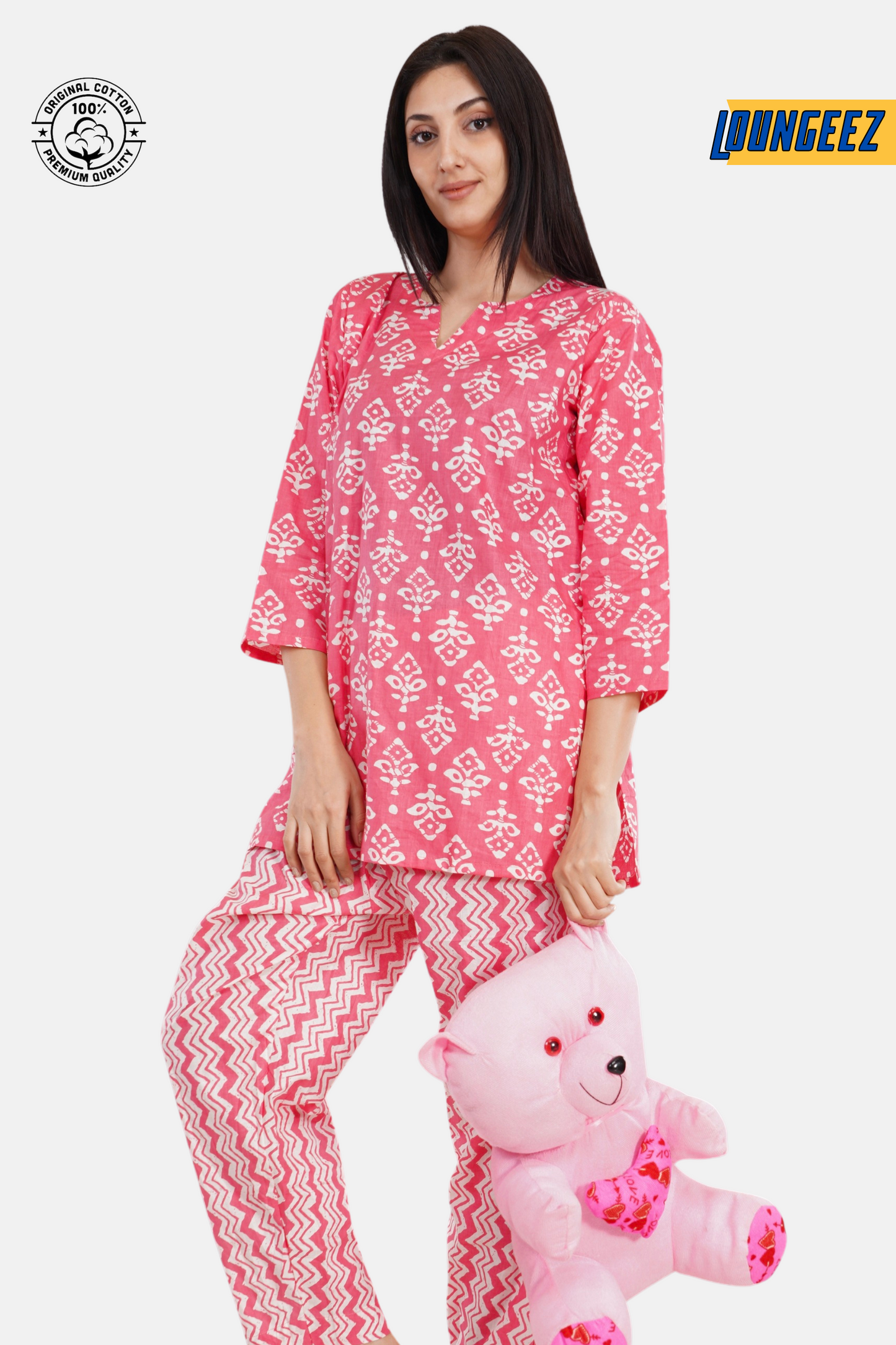 Loungeez Pink/White Kurti Set