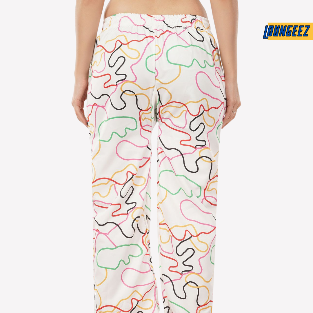 Loungeez White Abstract Printed Pajama