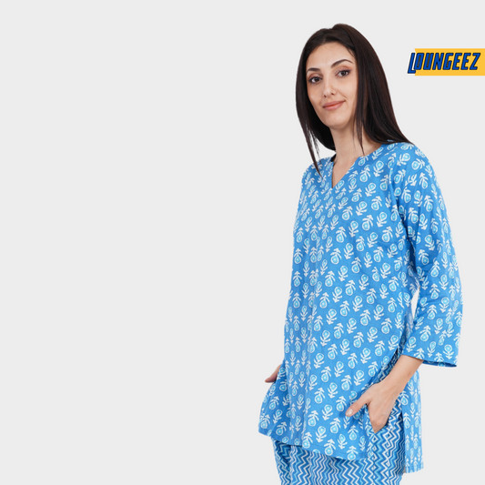 Loungeez Sky Blue Printed Kurti