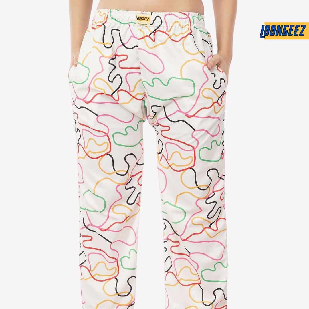 Loungeez White Abstract Printed Pajama