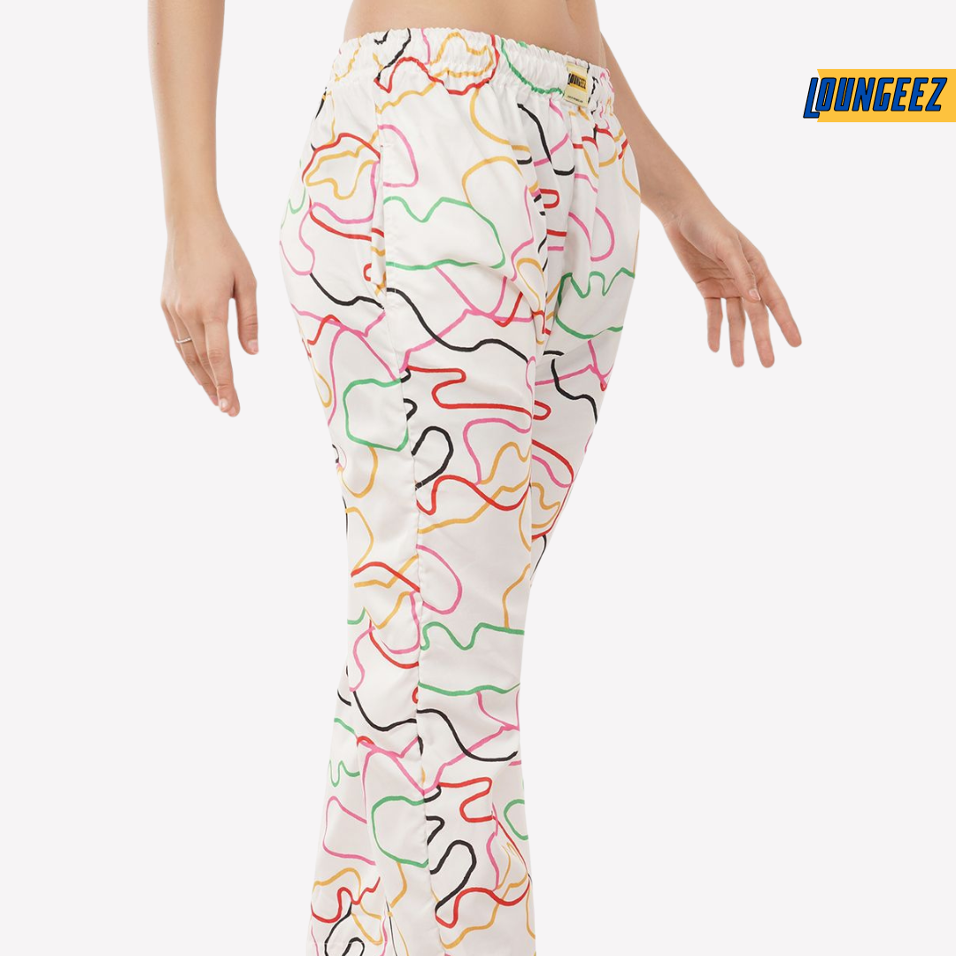Loungeez White Abstract Printed Pajama