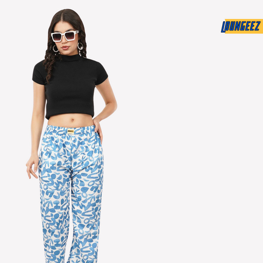 Loungeez White/Blue Printed Pajama