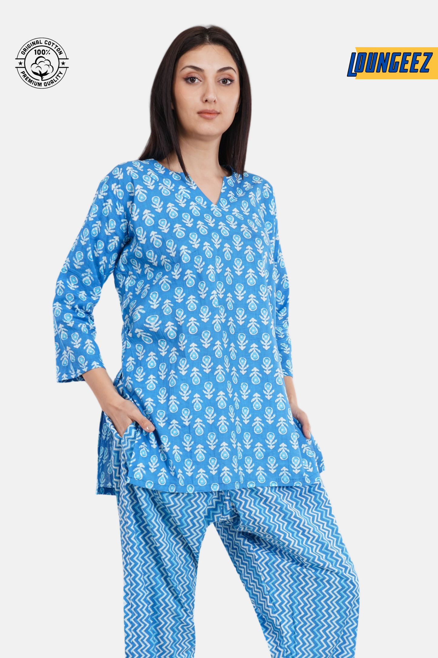 Loungeez Blue/White Kurti Set