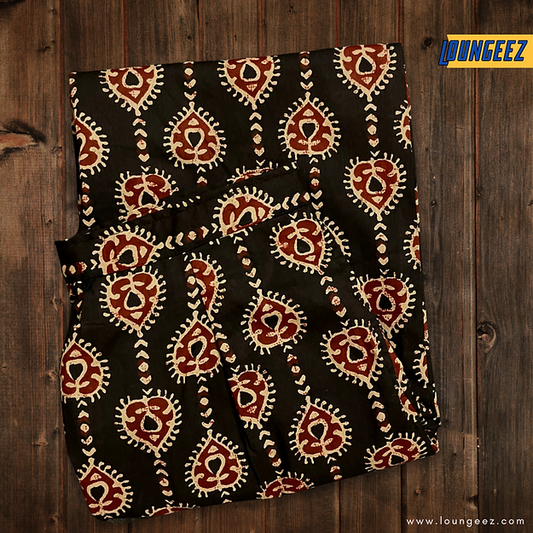 Loungeez Black/Gold/Maroon Printed Cotton Pant