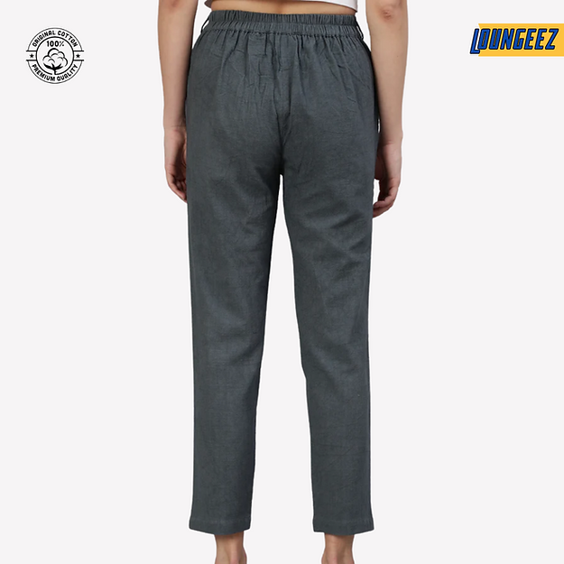 Grey Cotton Straight Pants