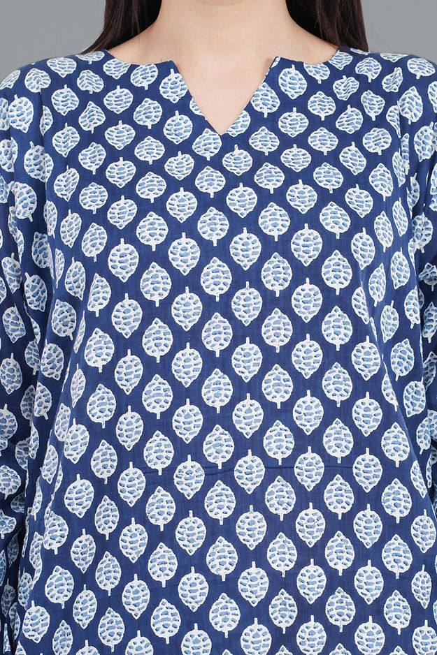 Loungeez Blue Printed Kurti Set