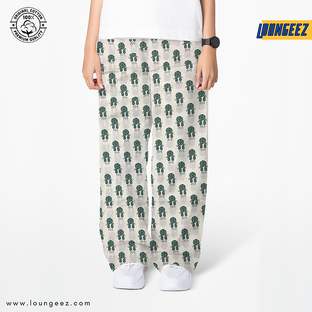 White/Green Printed Pants