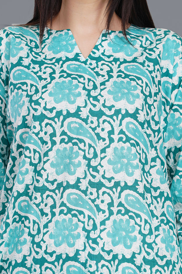 Loungeez Green Floral Printed Kurti Set