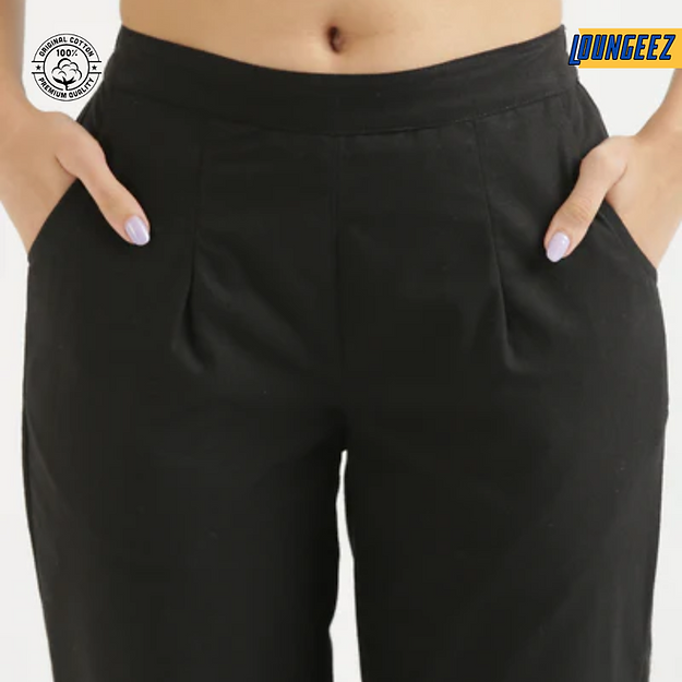 Black Cotton Straight Pant