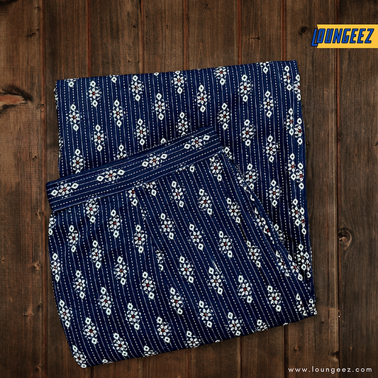 Loungeez Navy Blue Floral Printed Cotton Pant