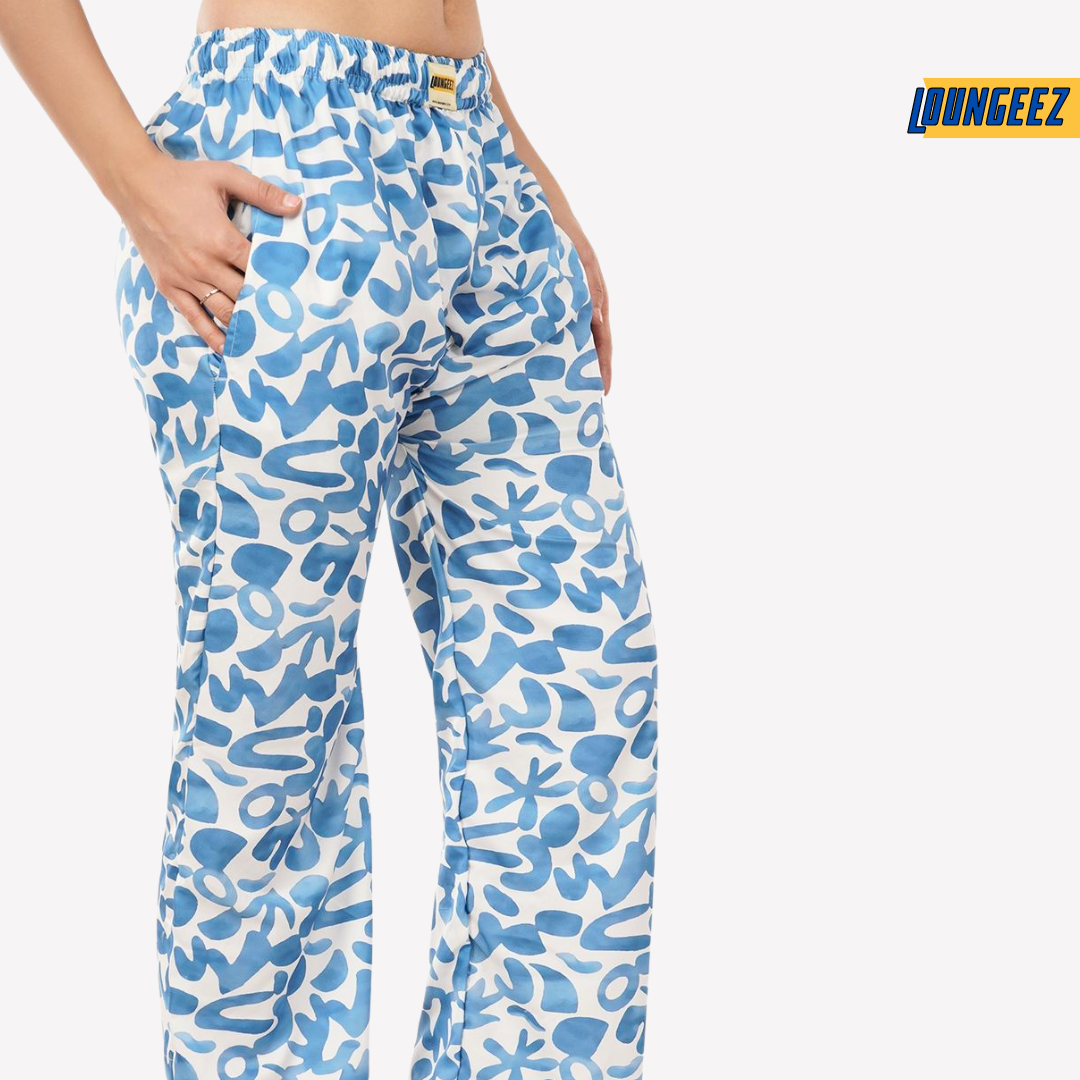 Loungeez White/Blue Printed Pajama