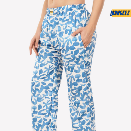 Loungeez White/Blue Printed Pajama