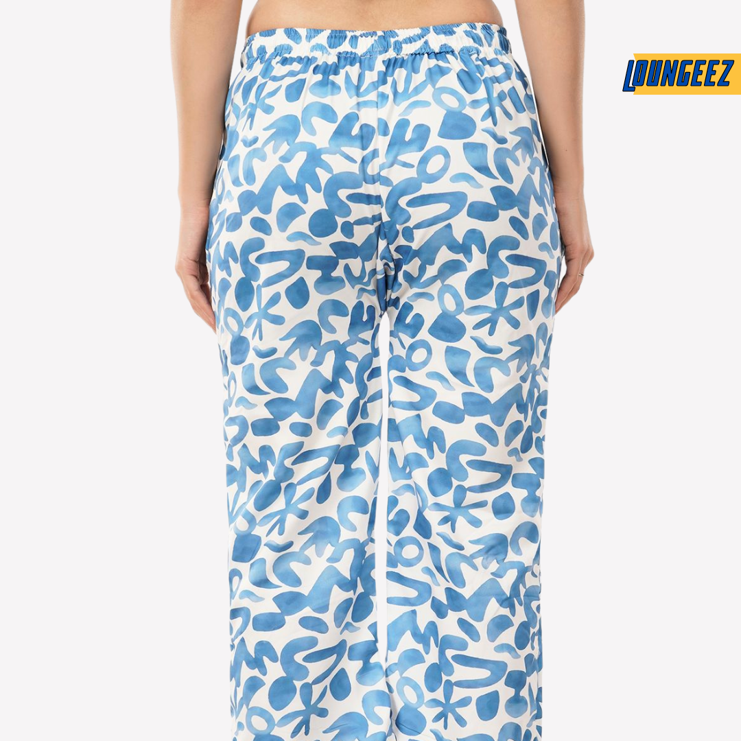 Loungeez White/Blue Printed Pajama