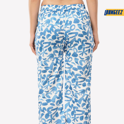 Loungeez White/Blue Printed Pajama