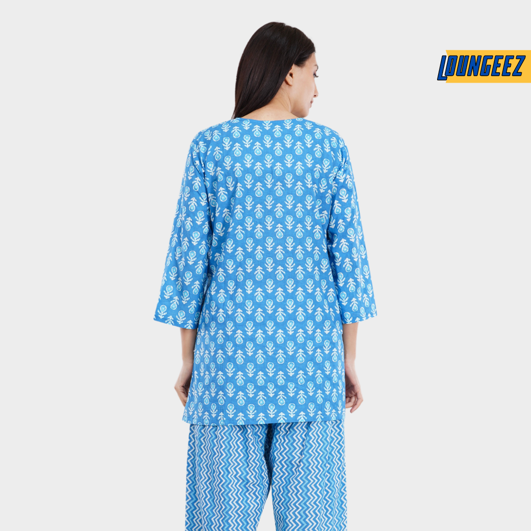 Loungeez Sky Blue Printed Kurti