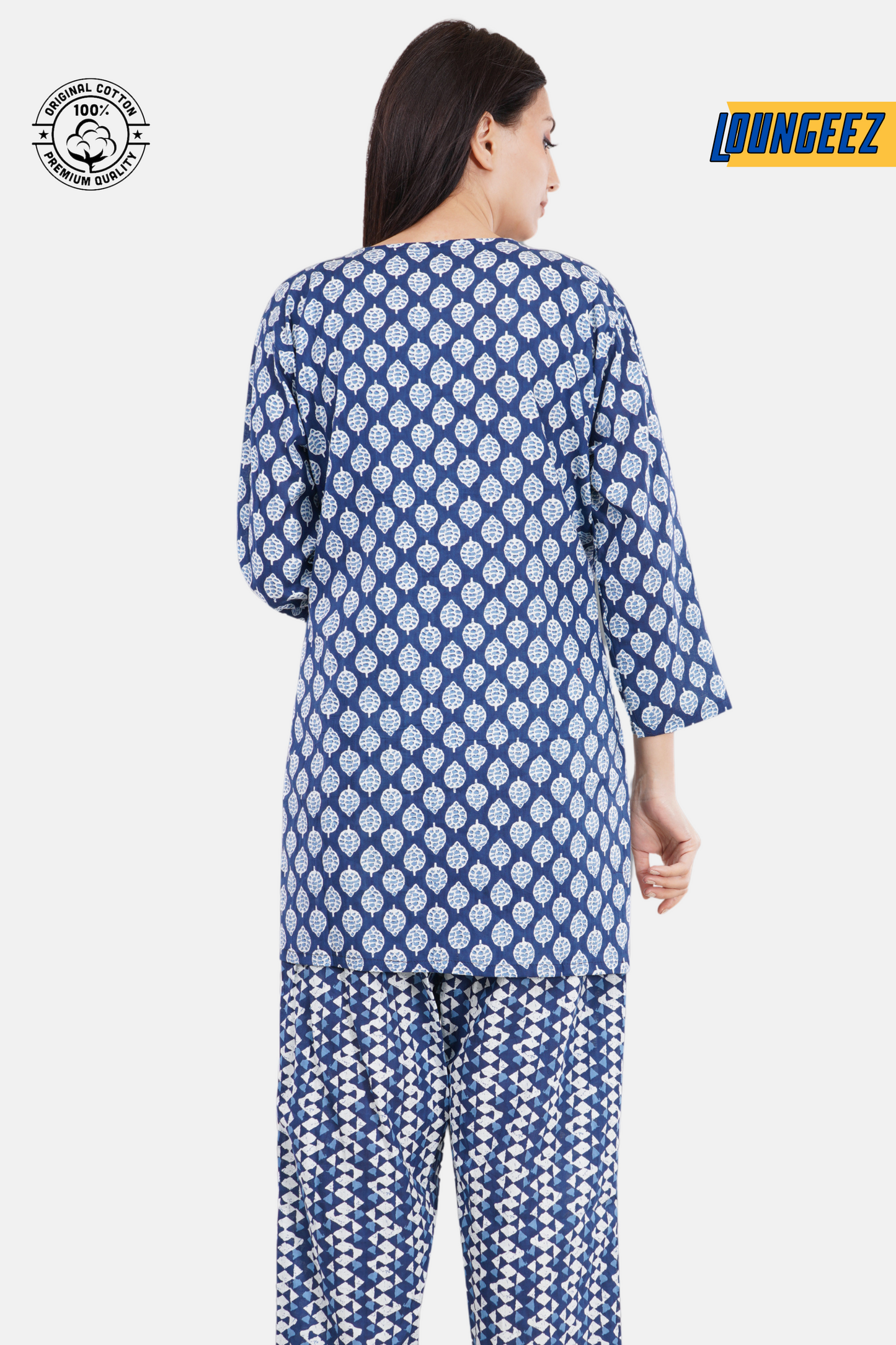 Loungeez Blue Printed Kurti Set
