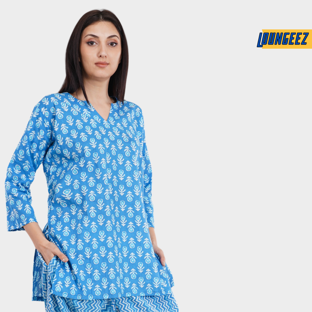 Loungeez Sky Blue Printed Kurti