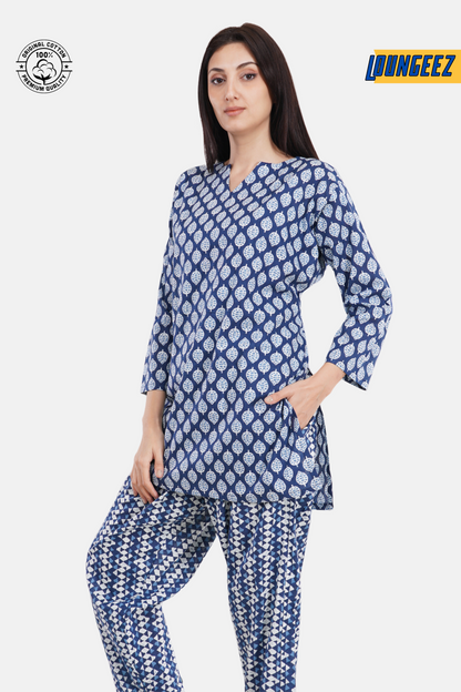Loungeez Blue Printed Kurti Set