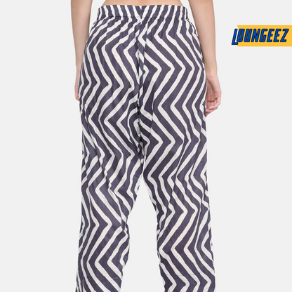 Loungeez Grey/White Printed Pure Cotton Pant