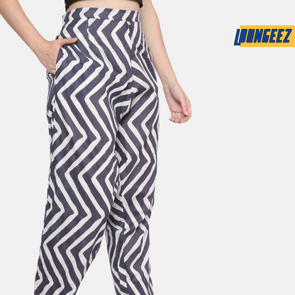 Loungeez Grey/White Printed Pure Cotton Pant
