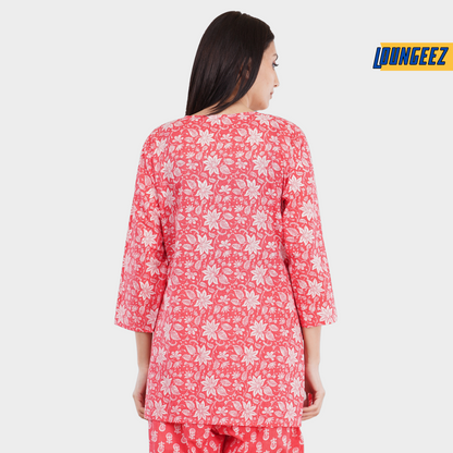 Loungeez Red Floral Printed Kurti