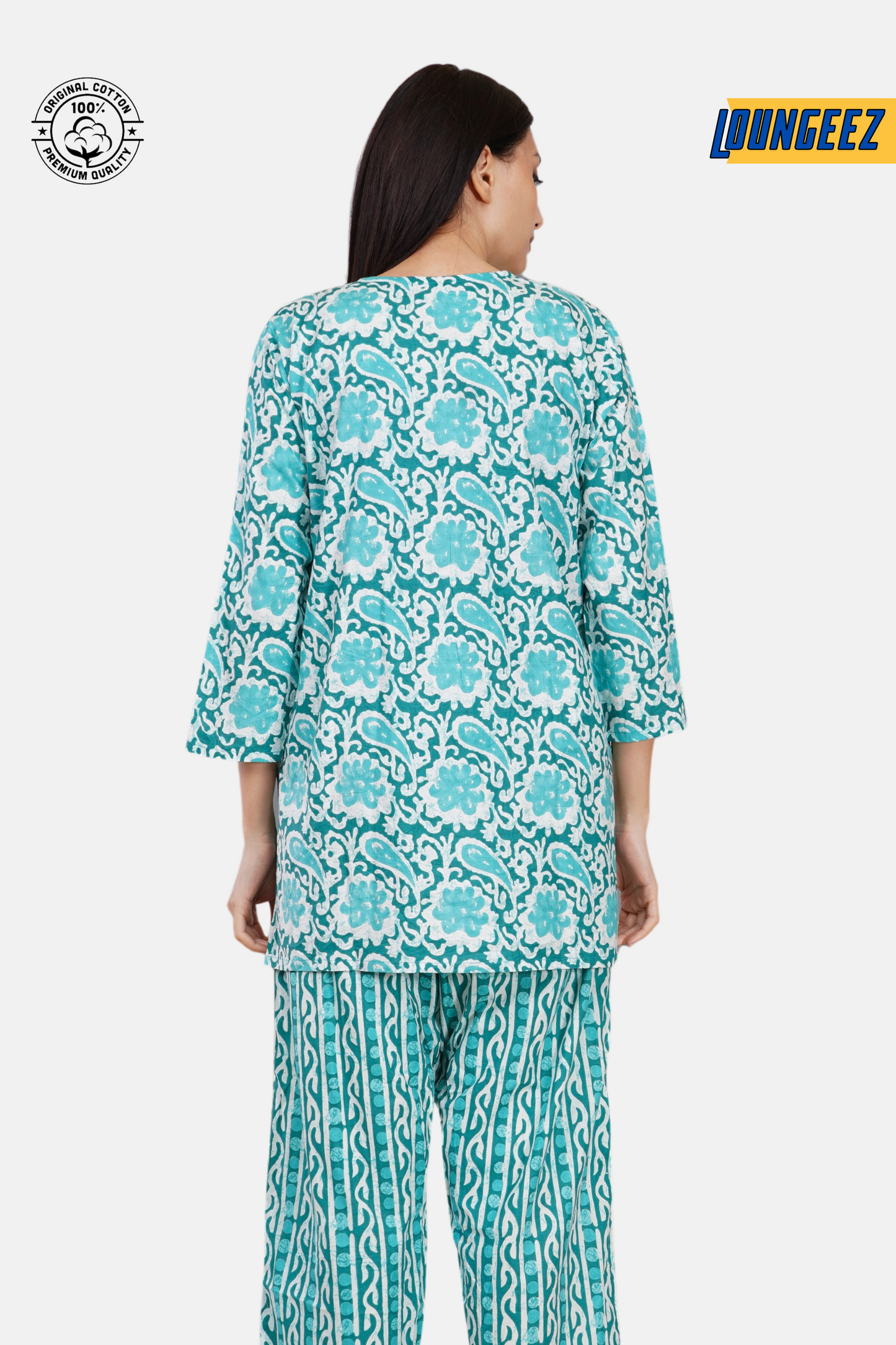 Loungeez Green Floral Printed Kurti Set