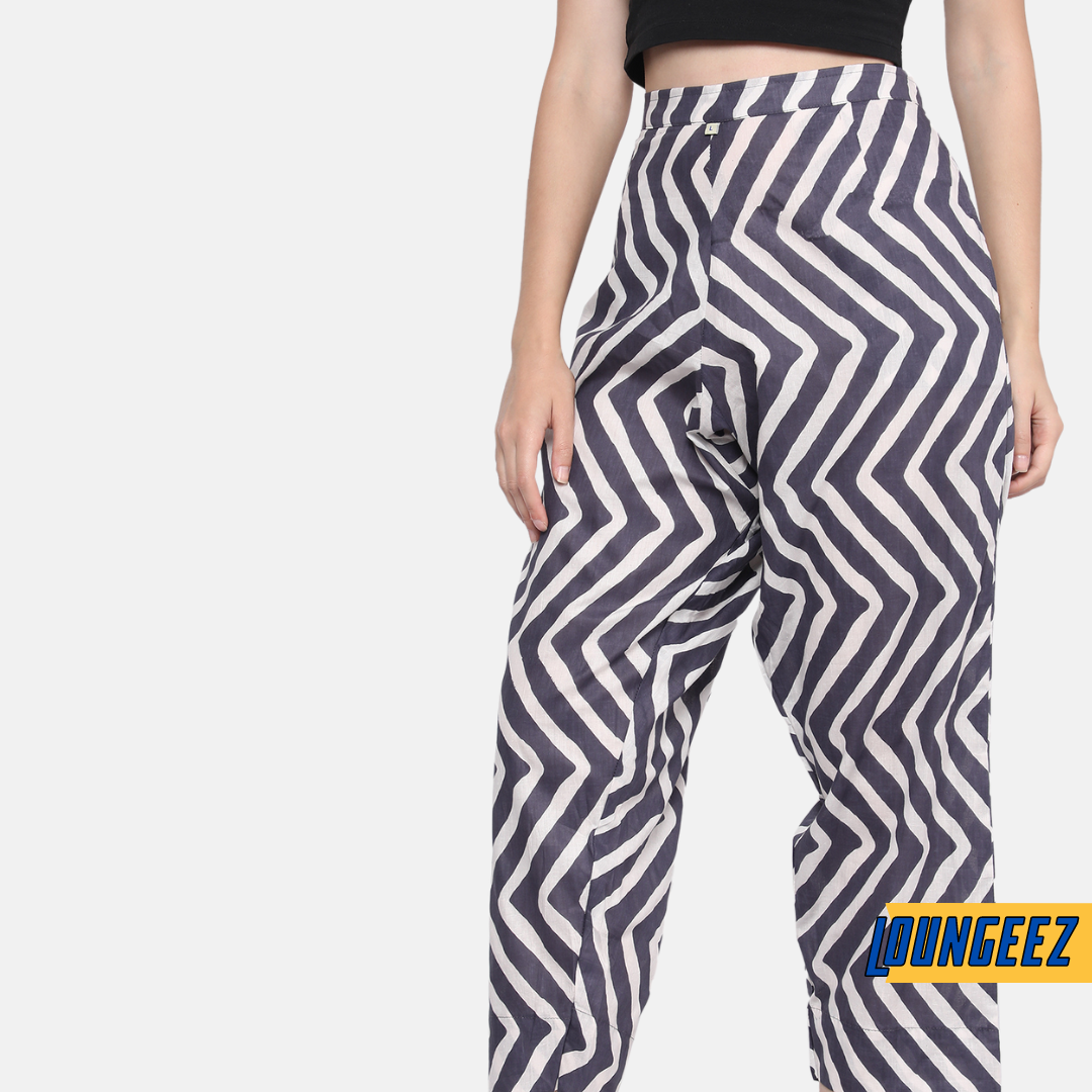 Loungeez Grey/White Printed Pure Cotton Pant