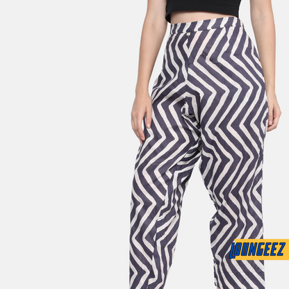 Loungeez Grey/White Printed Pure Cotton Pant