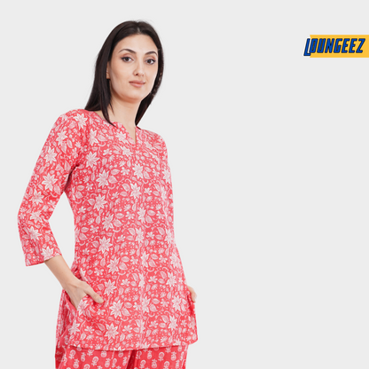 Loungeez Red Floral Printed Kurti