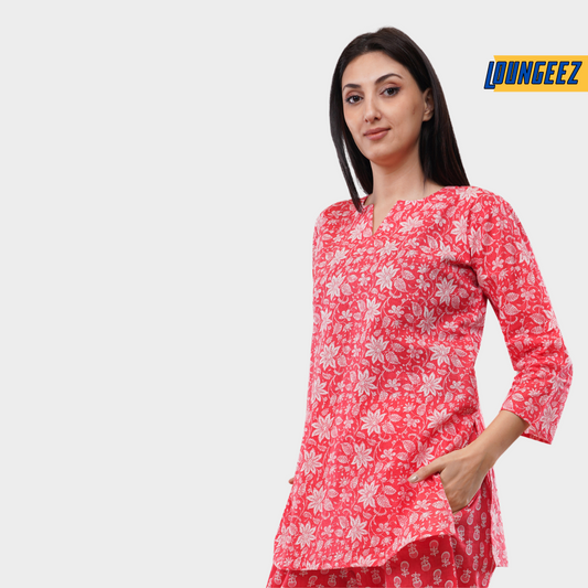 Loungeez Red Floral Printed Kurti