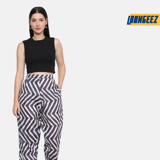 Loungeez Grey/White Printed Pure Cotton Pant