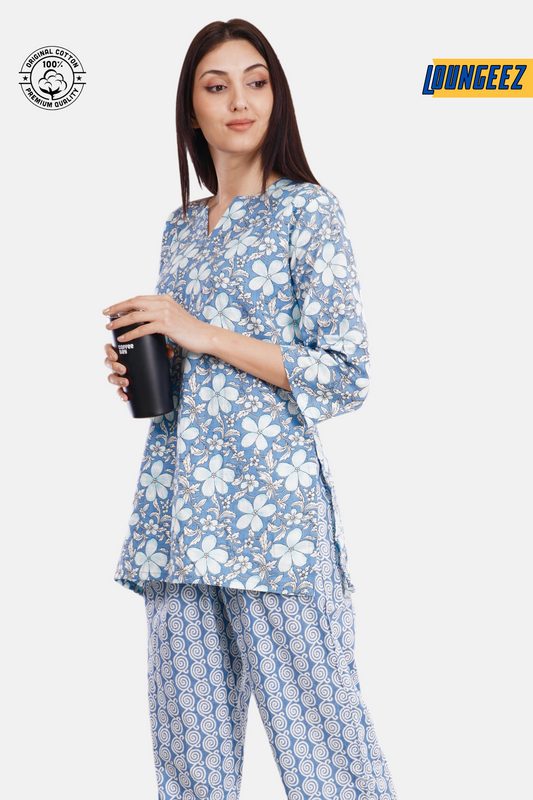 Loungeez Grey Floral Printed Kurti set