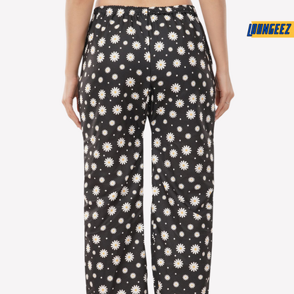 Loungeez Black Daisy Printed Pajama