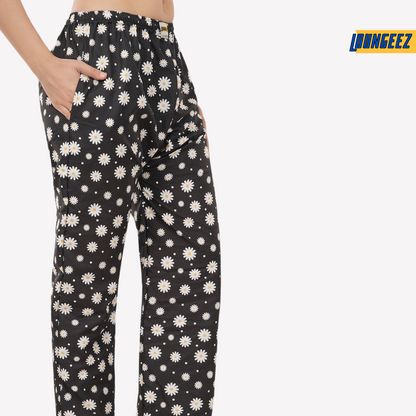 Loungeez Black Daisy Printed Pajama