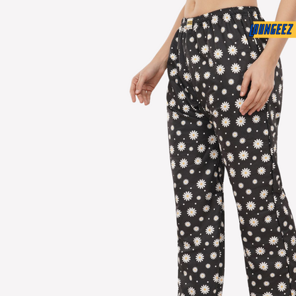 Loungeez Black Daisy Printed Pajama