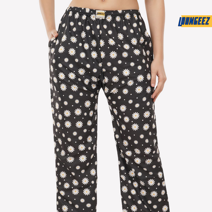 Loungeez Black Daisy Printed Pajama